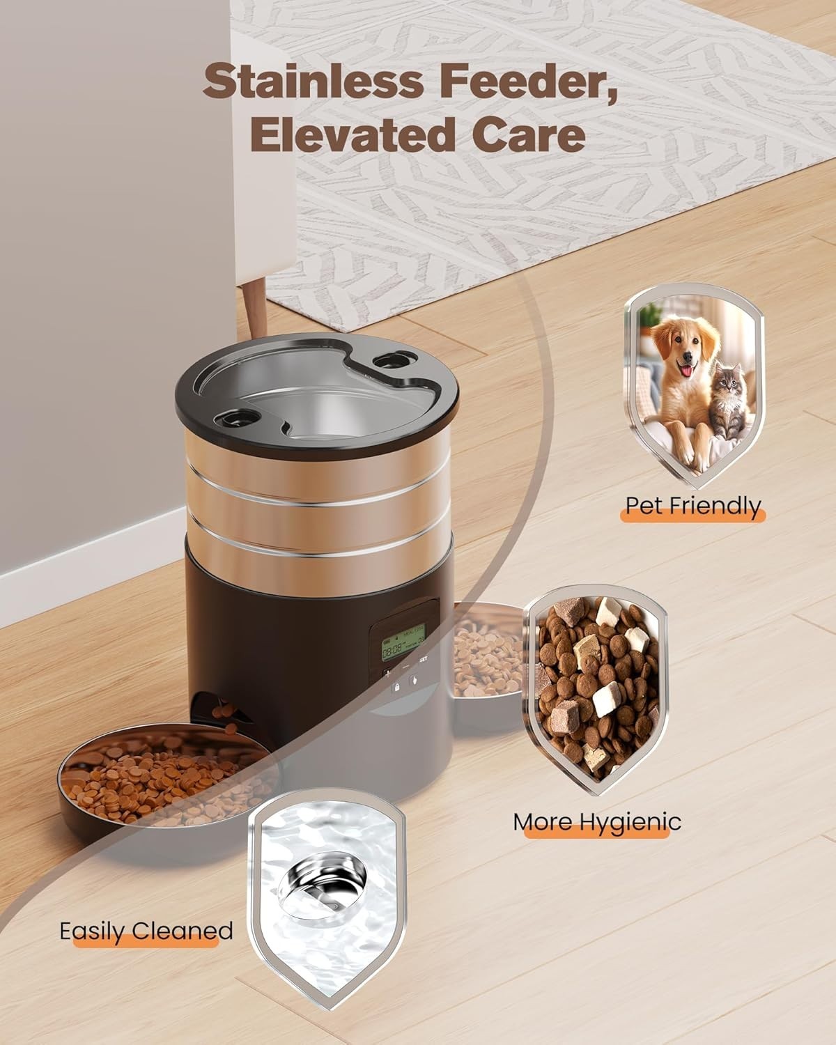 Automatic Cat Feeder for 2 Cats 5L Timed Food Dispenser Dual Bowls