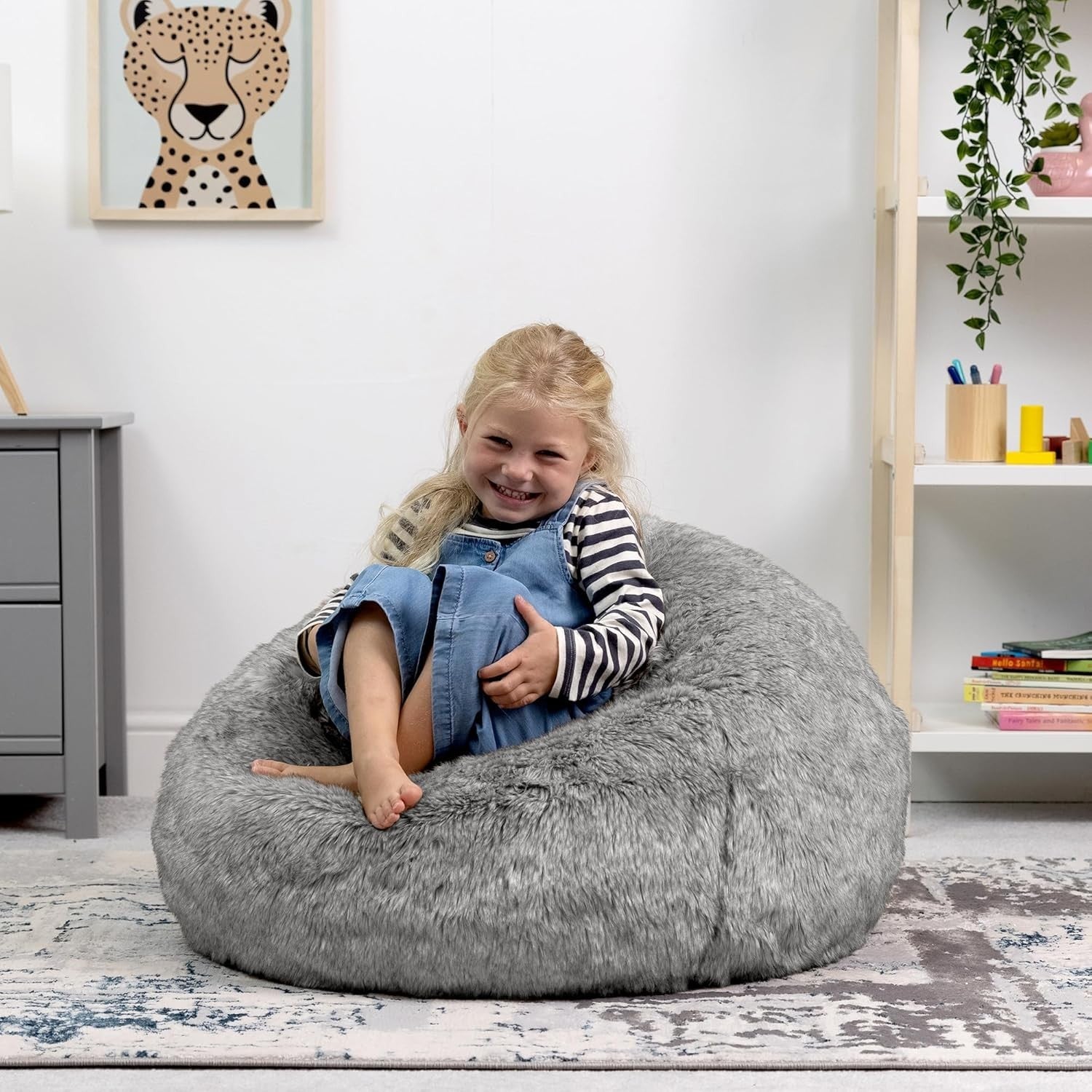 Kids Faux Fur Bean Bag Chair Soft Fluffy Seat for Bedroom Gaming Room