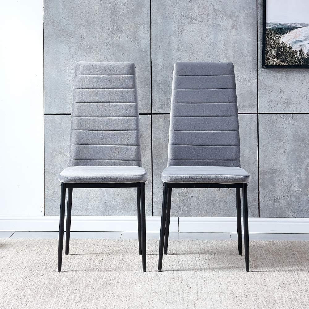5-Piece Black Dining Set with 2 Grey Velvet Chairs Small Space Kitchen