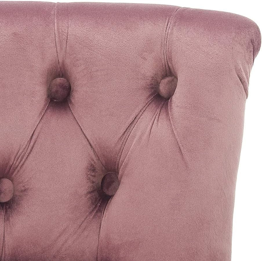 Pink High-Back Vanity Chair – Soft Linen Makeup Stool with Wooden Legs