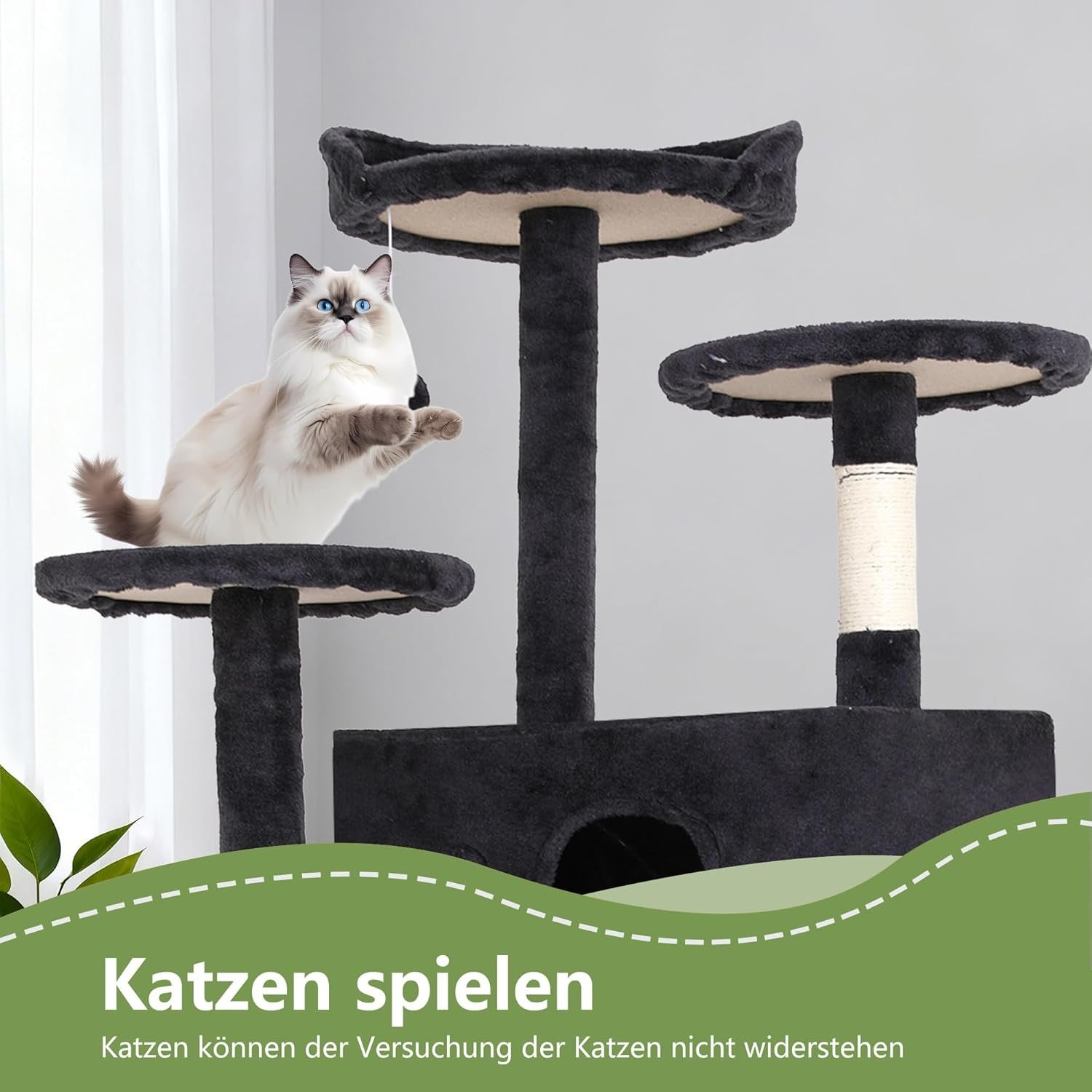 Dark Grey Cat Tree Tower 139cm Multi Level Condo with Scratching Posts