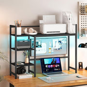38.6" Desk Hutch Shelf with LED Strip | 4-Tier Desktop Organizer Rack