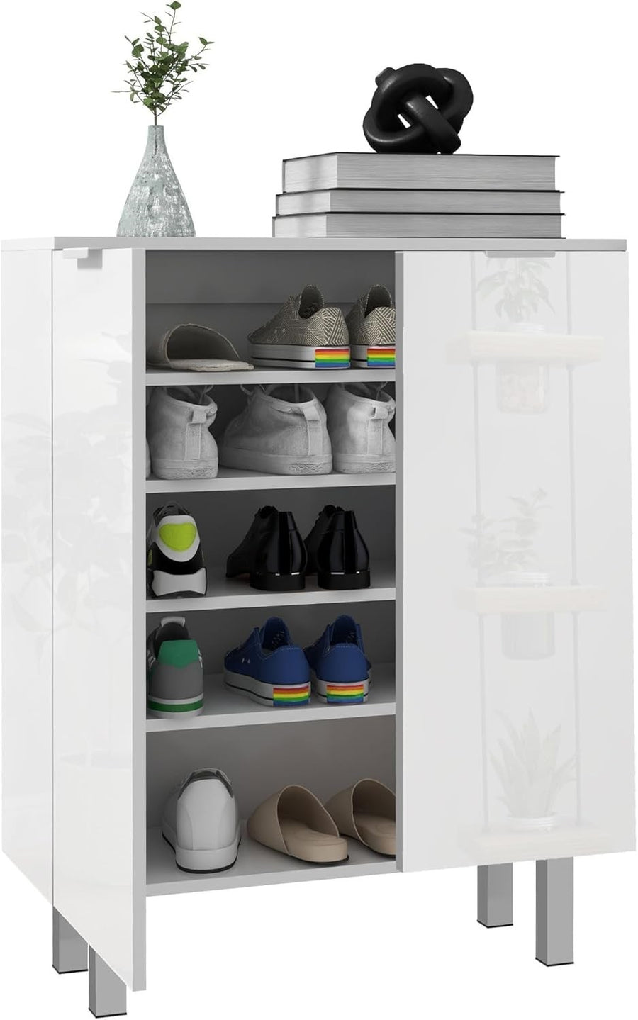 Shoe Storage Cabinet White Gloss | Holds 20 Pairs, Soft Close, 76x31.5x95cm
