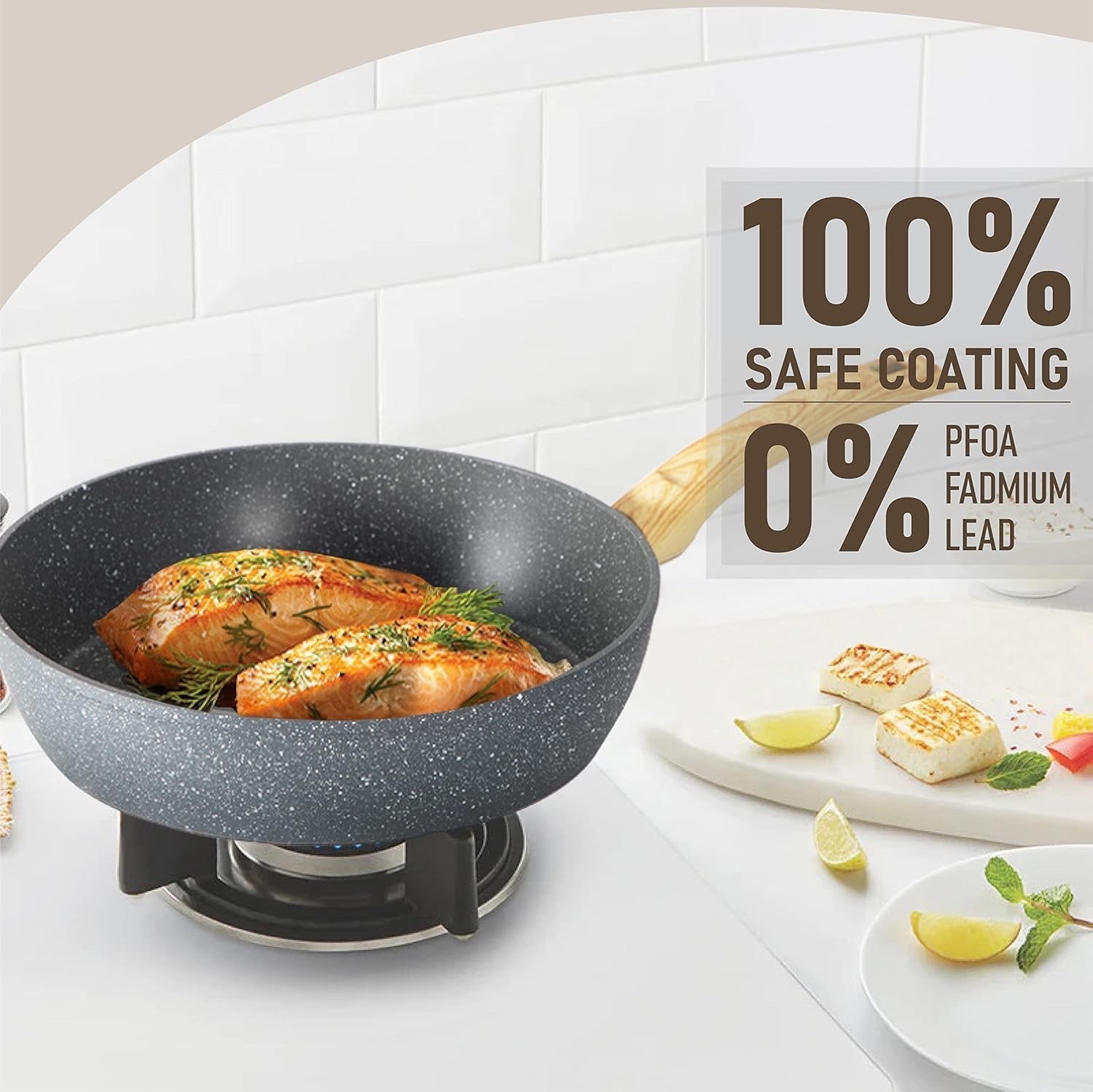 12pcs Grey Granite Induction Cookware Set Non Stick Pans Pots with Glass Lids
