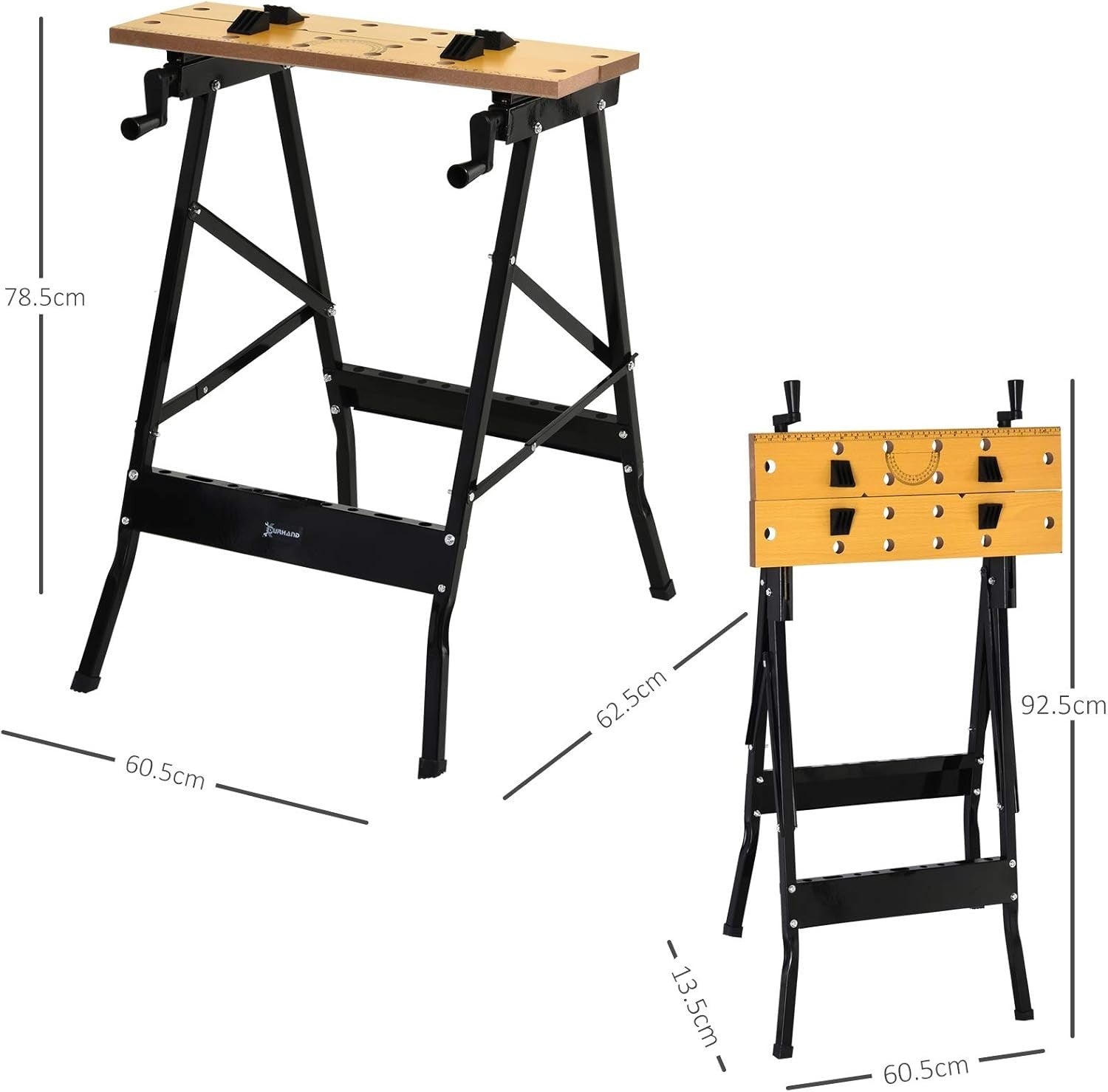 4-in-1 Folding Work Bench Sawhorse Clamp Table w/ Pegs Ruler Portable 100kg