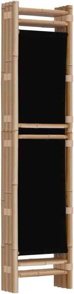4 Panel Bamboo Folding Room Divider 160x180cm Black Canvas Privacy Screen