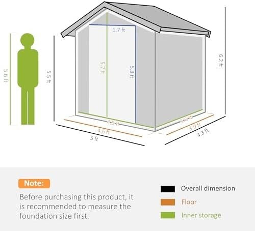 Metal Garden Shed 5x4ft Sliding Door Tool Storage House Grey