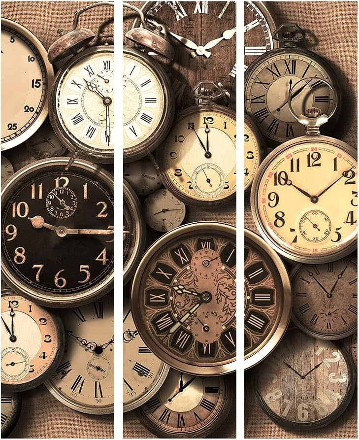 Retro Clocks Room Divider 3 Panel Folding Privacy Screen 135x172cm Vintage