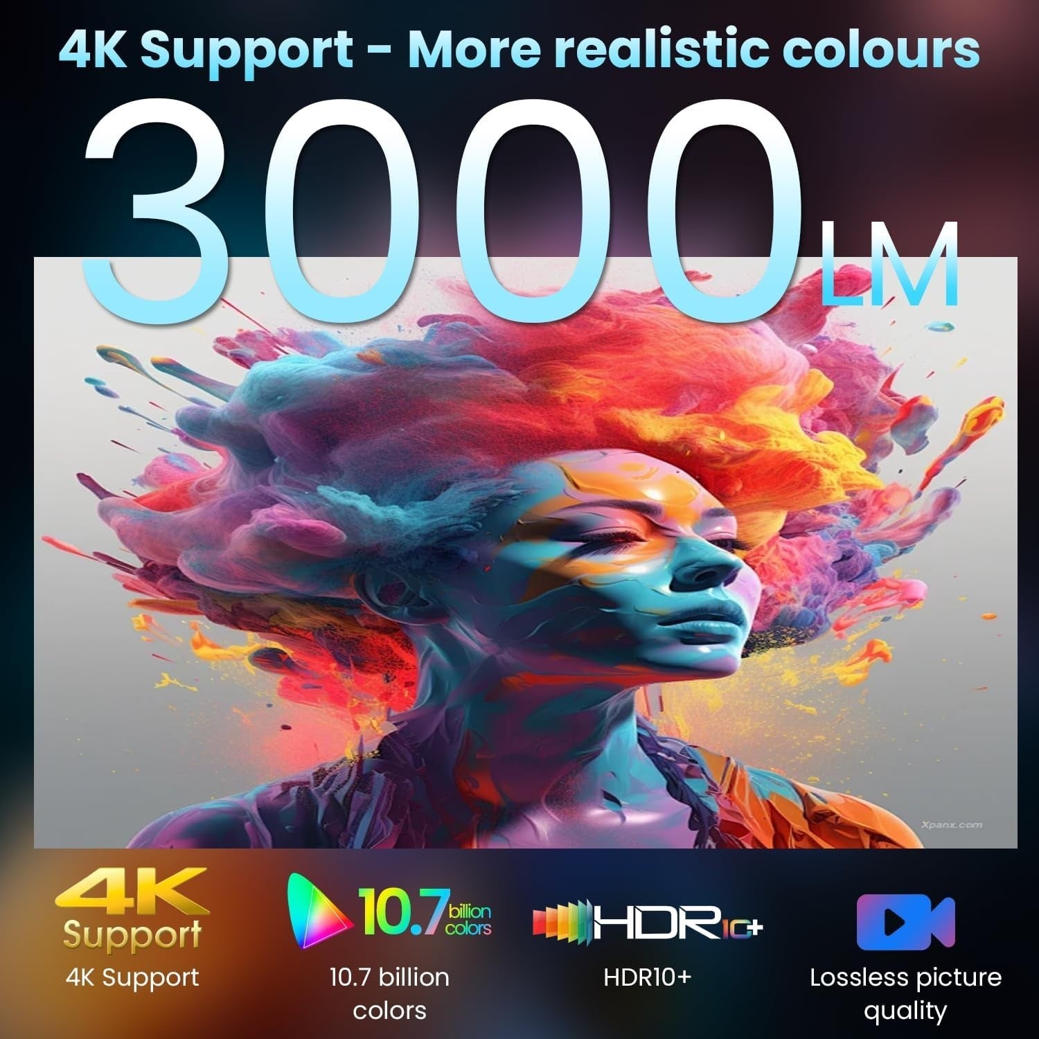 1080P Smart Projector 4K WiFi 6 Bluetooth 180° Auto Keystone Apps