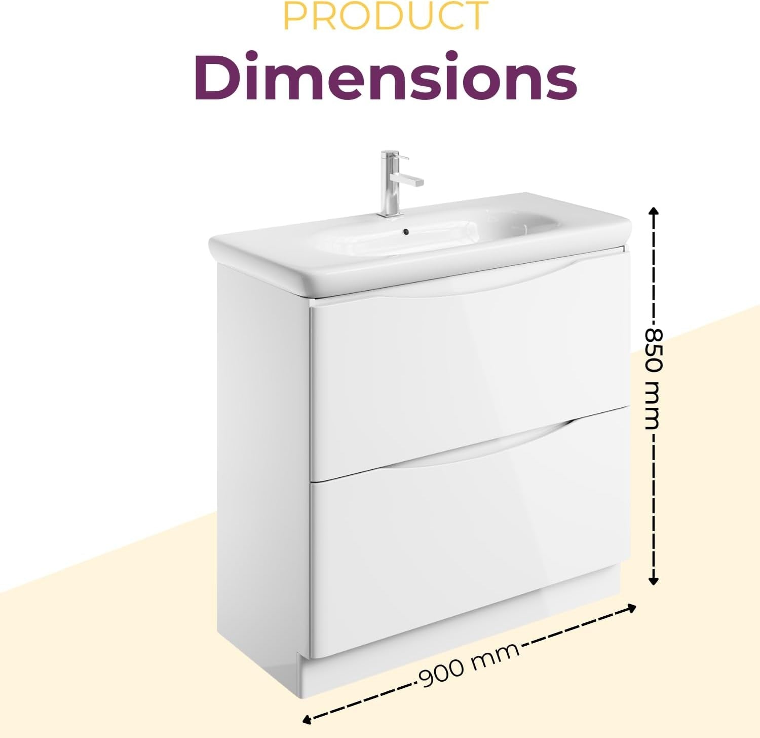 900mm White Floor Standing Vanity Unit with Basin Gloss Bathroom Storage
