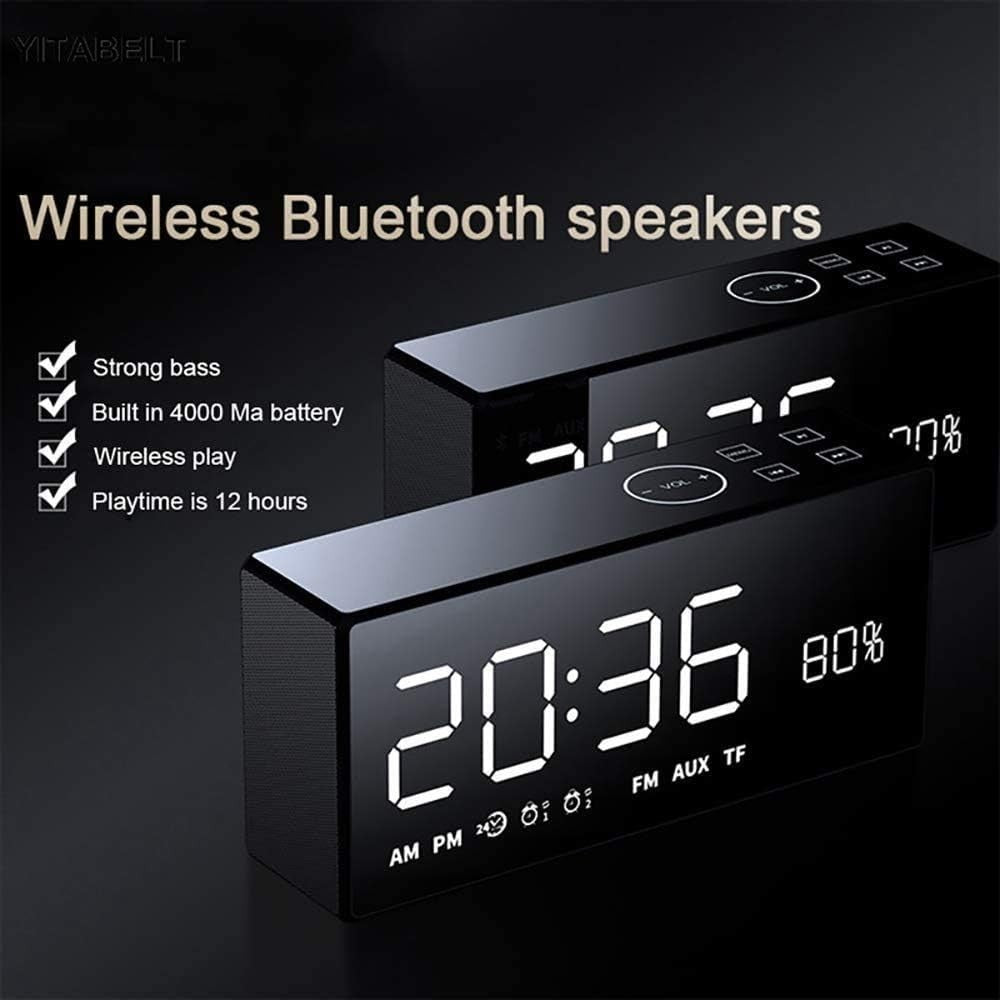 Black Digital Alarm Clock Bluetooth Speaker LED Display Remote 3D Sound
