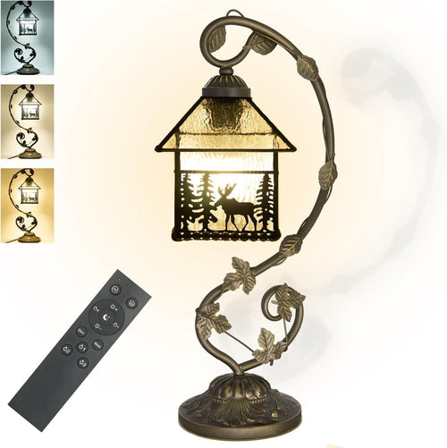 Stepless Dimmable Stained Glass Table Lamp with Remote & 3 Color Temps
