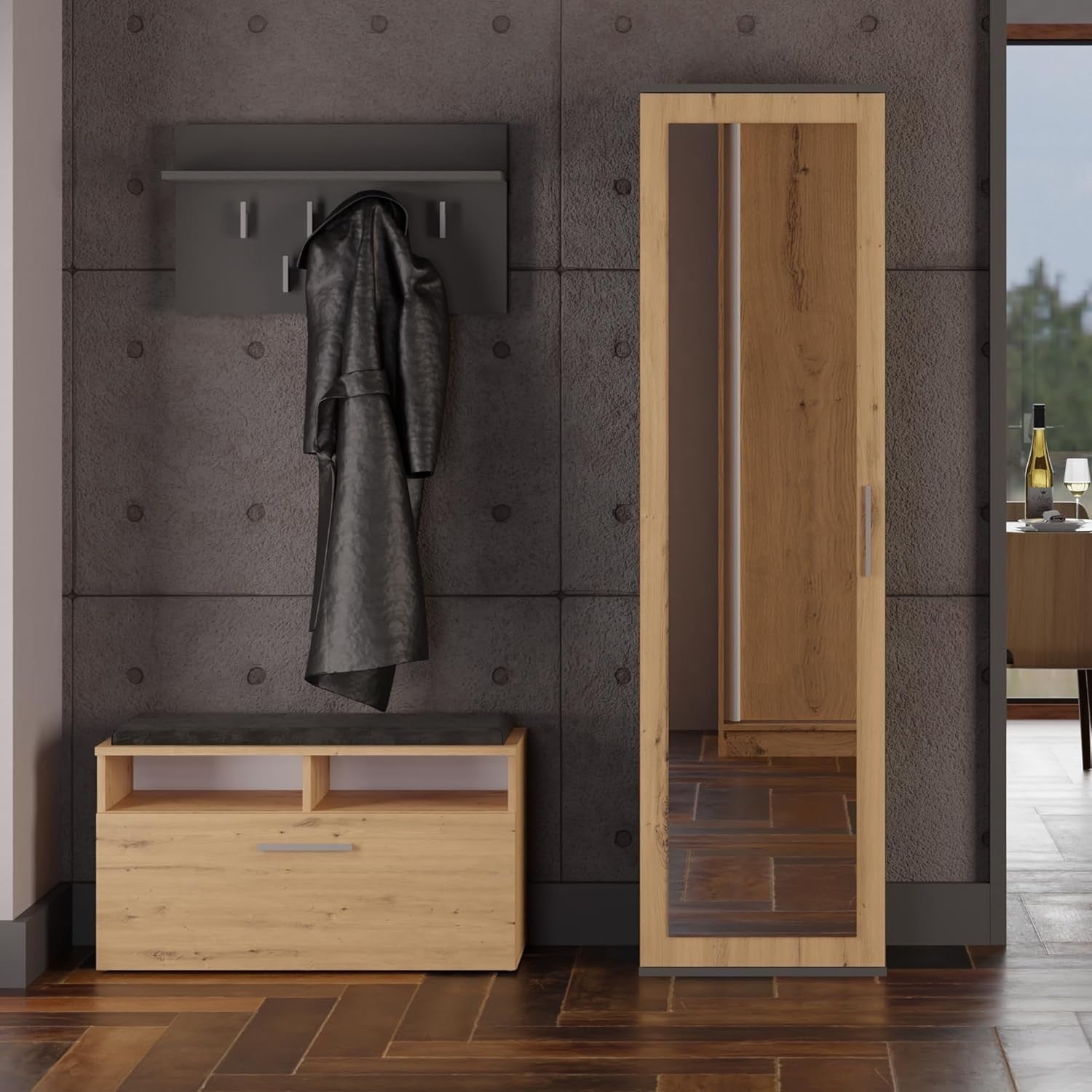 Modern Single Wardrobe with Drawers & Coat Rack, Spacious 180x50x35cm