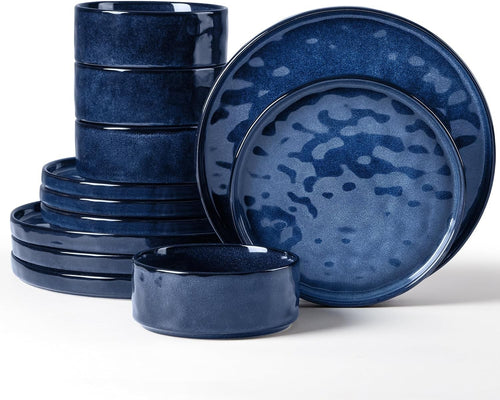 12 Piece Stoneware Dinner Set Plates Bowls Glaze Dishwasher Safe