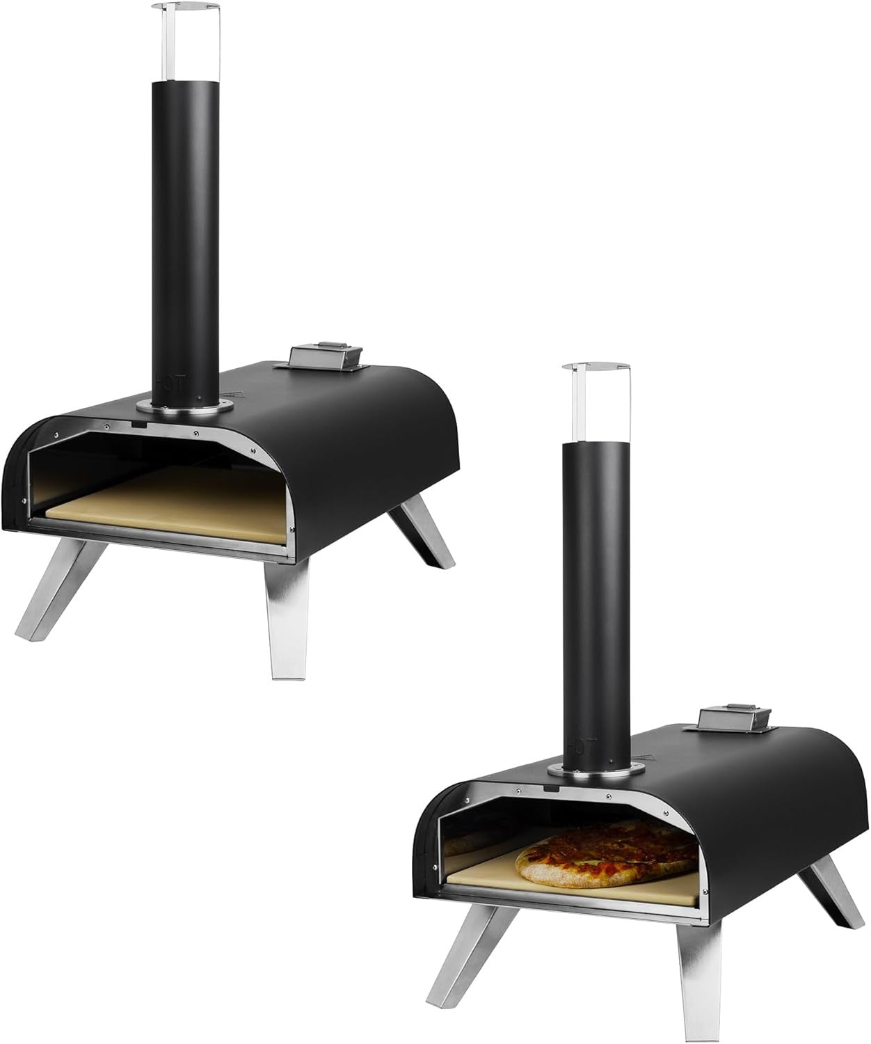 12" Outdoor Wood Fired Pizza Oven Black Stainless Steel Portable BBQ Smoker