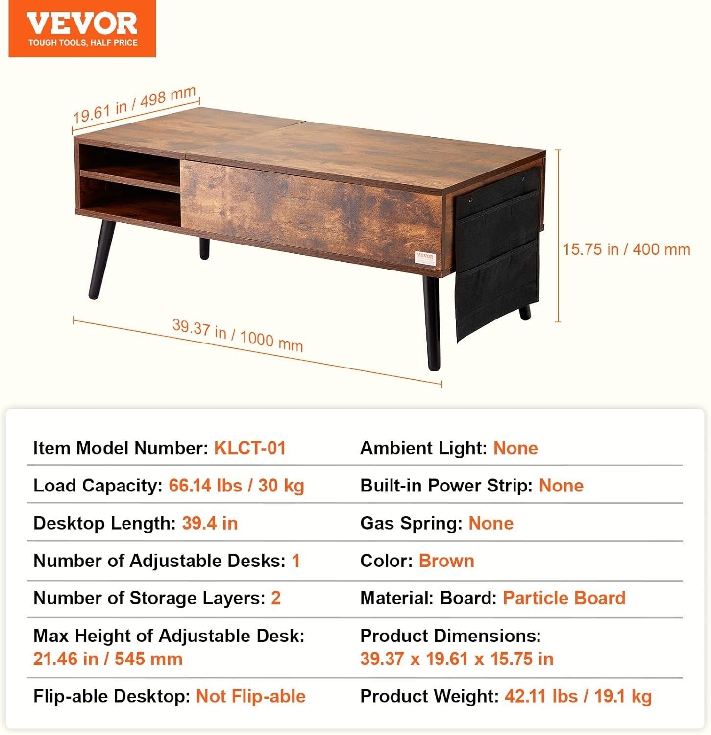 Lift Top Coffee Table with Storage, Pop Up Table 100cm for Small Spaces