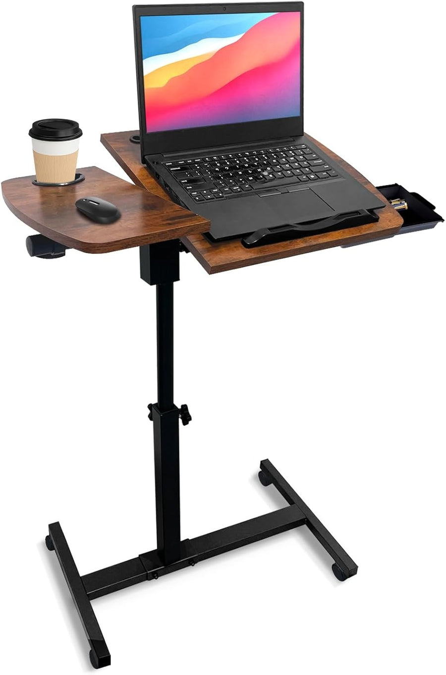 Overbed Table Laptop Desk Adjustable Height Rolling Bedside Stand with Tilt Top
