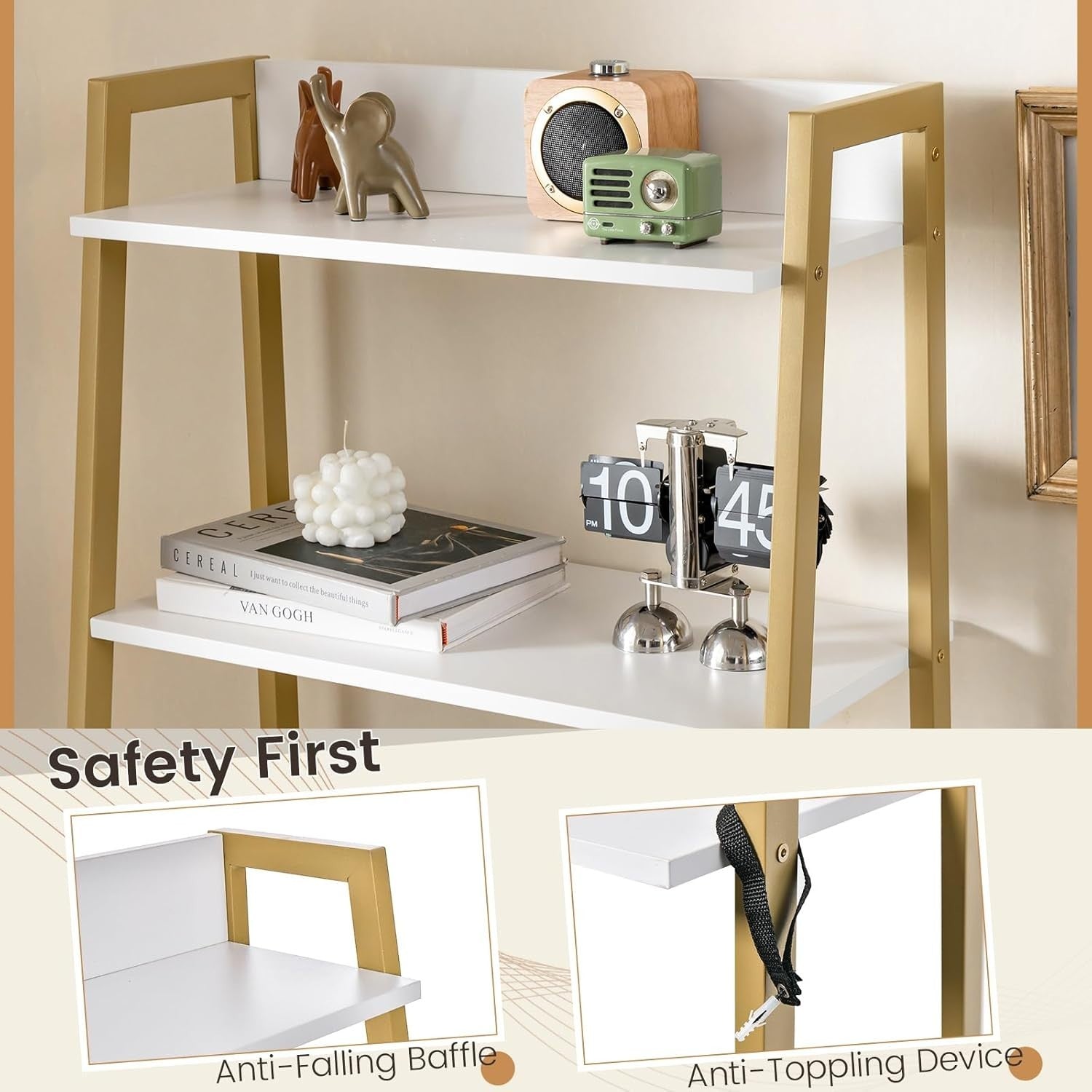 2-in-1 Flip Top Vanity Makeup Dressing Table Desk & Stool Set Storage White Gold