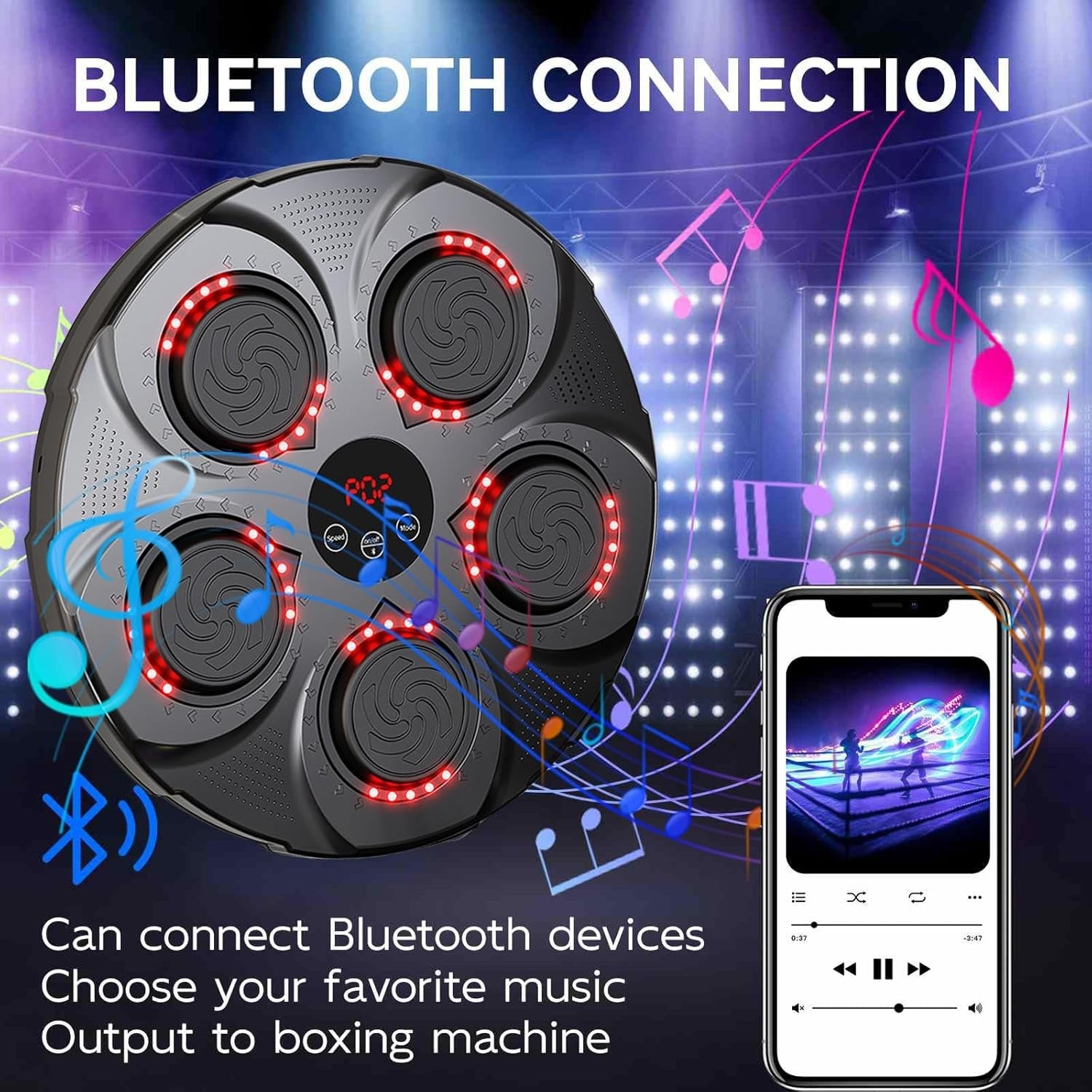 Music Boxing Machine Bluetooth LED Punch Pad Wall Mounted Home Gym Trainer