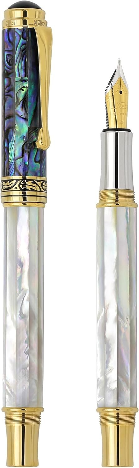 Luxury White Mother of Pearl & Blue Pāua Shell Fountain Pen Medium Nib