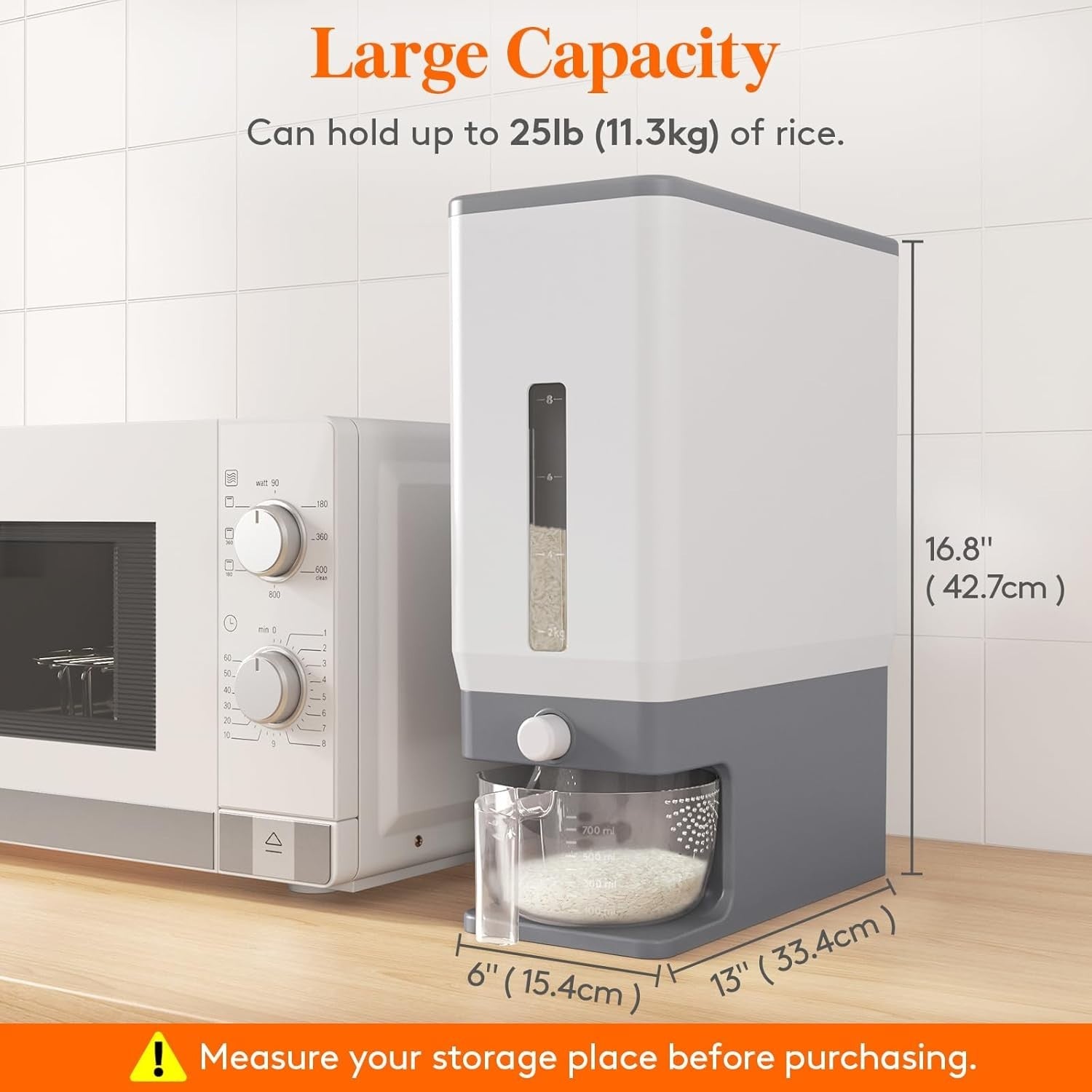 25lb Rice Dispenser Storage Container BPA Free Airtight w Cup