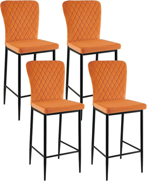 Orange Velvet Bar Stool Set 4 – High Counter Kitchen Island Chairs