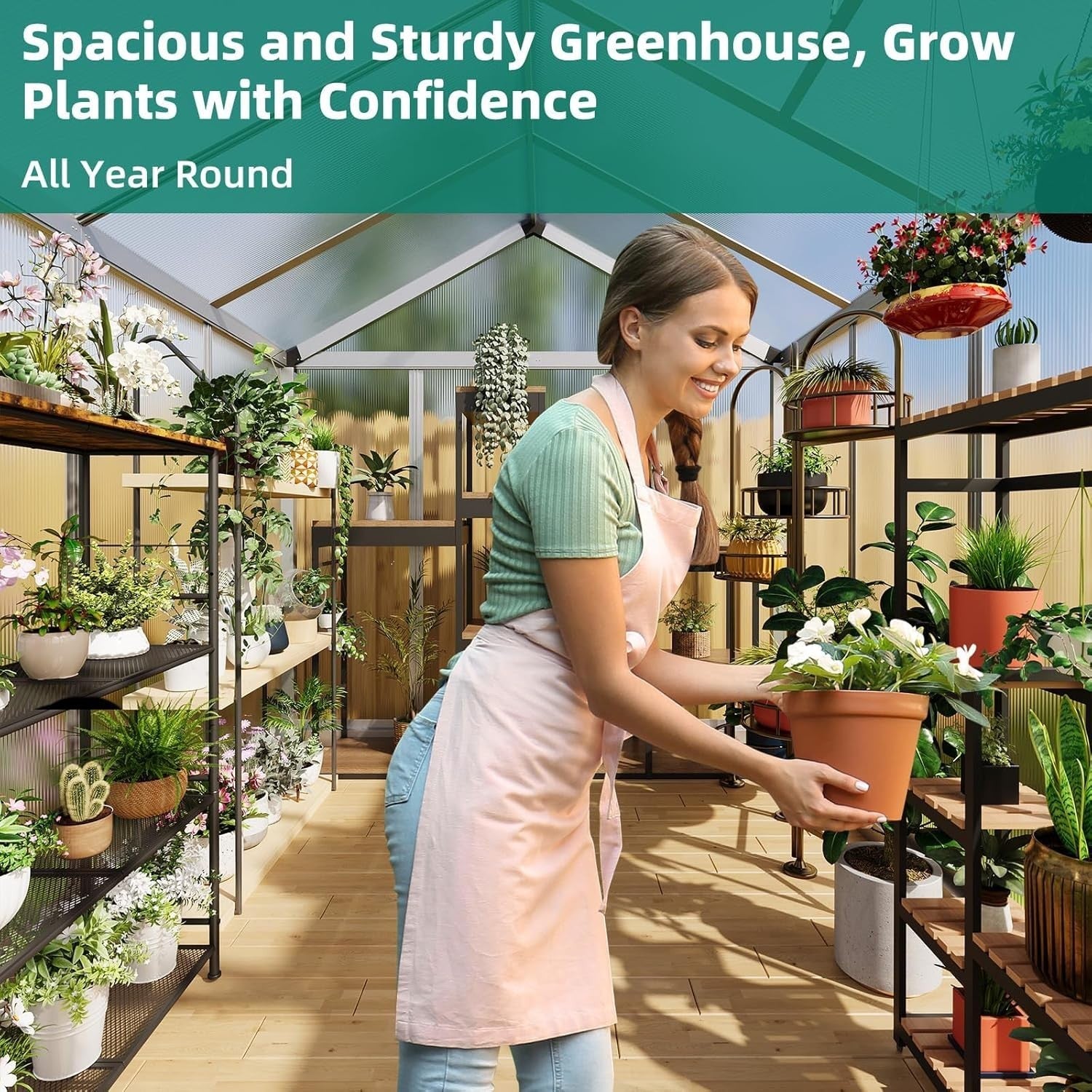 Heavy-Duty Aluminium Walk-In Greenhouse 240x180x200cm UV Panels & Sliding Door