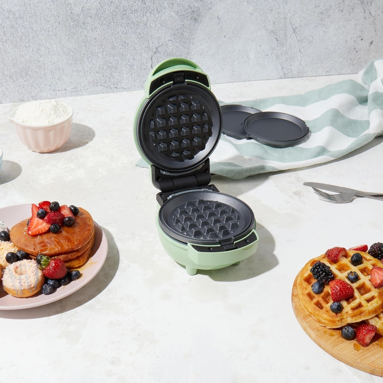 3-in-1 Mini Waffle Doughnut Pancake Maker – Non-Stick Plates, Fast Heat-Up, Comp