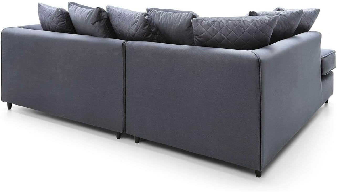 Dark Grey Velvet L Shape Corner Sofa 3 Seater – Water Repellent & Comfy