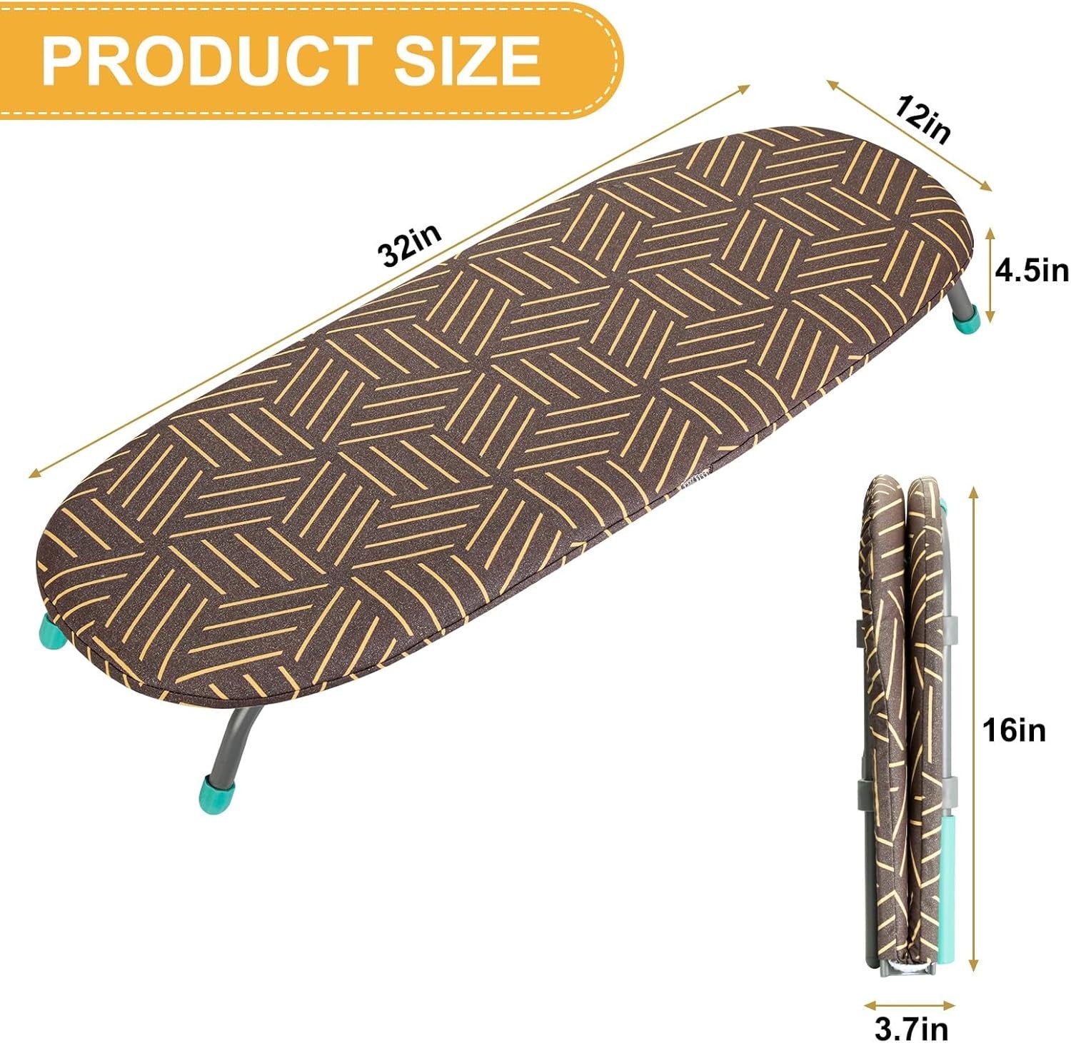 Small Tabletop Ironing Board Portable Non Slip Travel Board Blue Gold