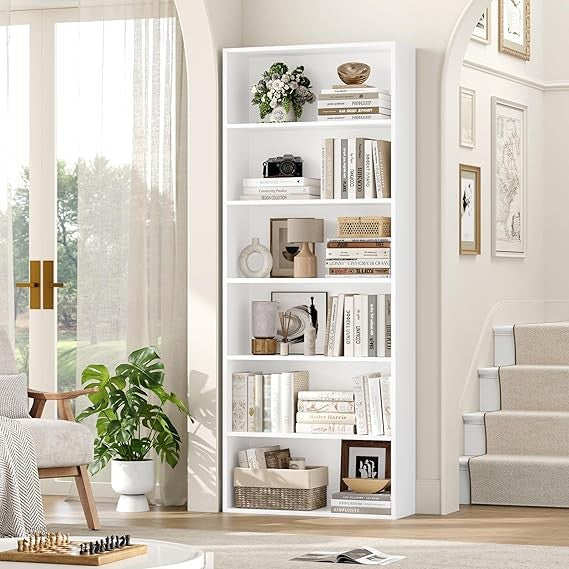 White 6-Tier Tall Bookcase Storage Shelf Unit Modern Display Rack 60x23.5x180cm