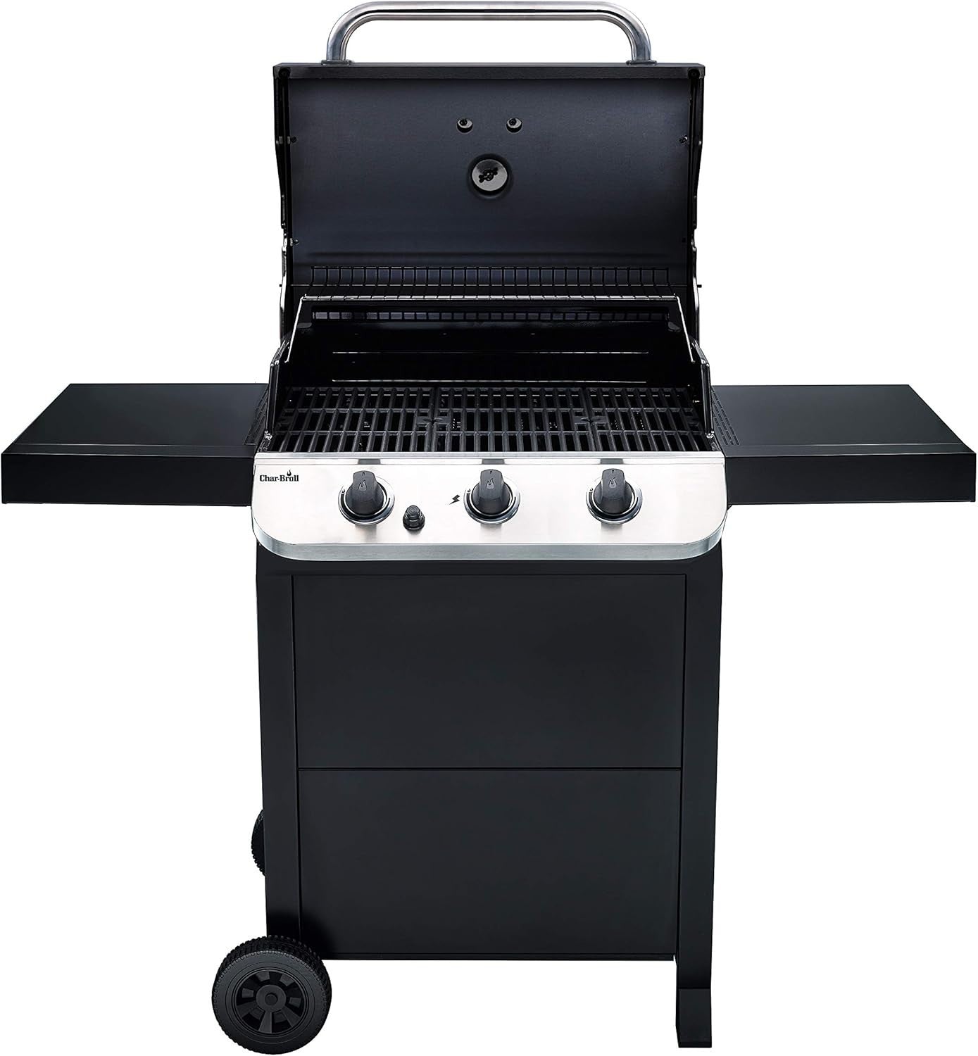 Outdoor Gas BBQ Grill 3 Burner with Side Tables, Cast Iron Grates, Patio Garden