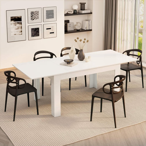 Extendable Dining Table  Gloss White 220cm Wood 6–8 Seater Modern Space Saver