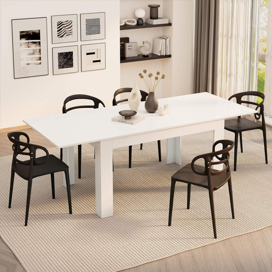 Extendable Dining Table  Gloss White 220cm Wood 6–8 Seater Modern Space Saver