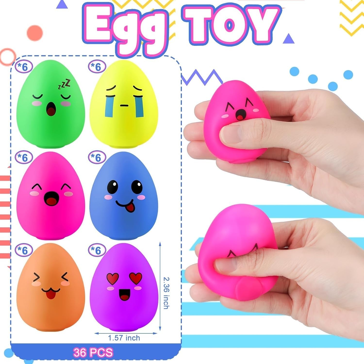 36 Pack Easter Egg Stress Balls Mini Fidget Toys Party Basket Fillers