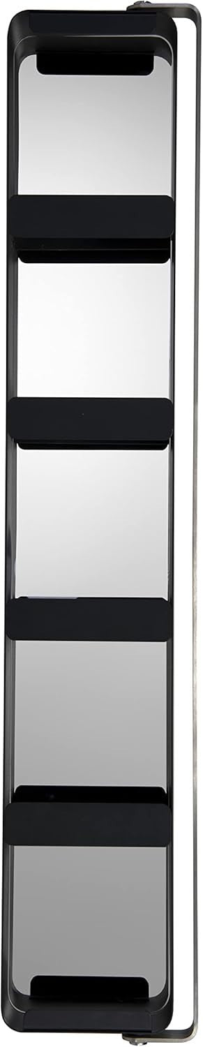Tall Bathroom Mirror Cabinet Lockable 4 Shelves Matt Black Storage