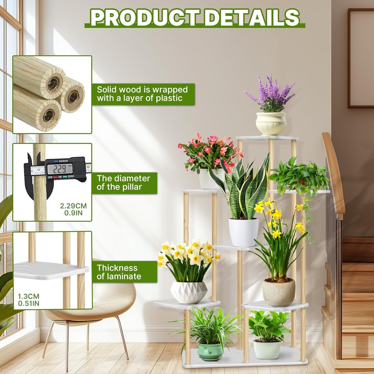 7 Tier Wooden Plant Stand Indoor Outdoor Multi Pot Flower Rack Display Shelf