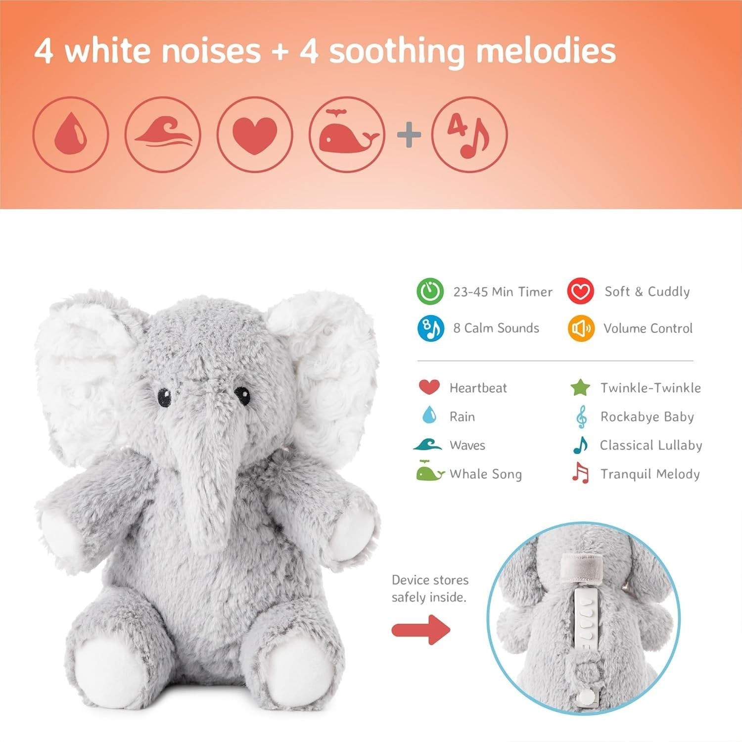 Elliot Elephant Travel Plush White Noise Machine Baby Sleep Aid