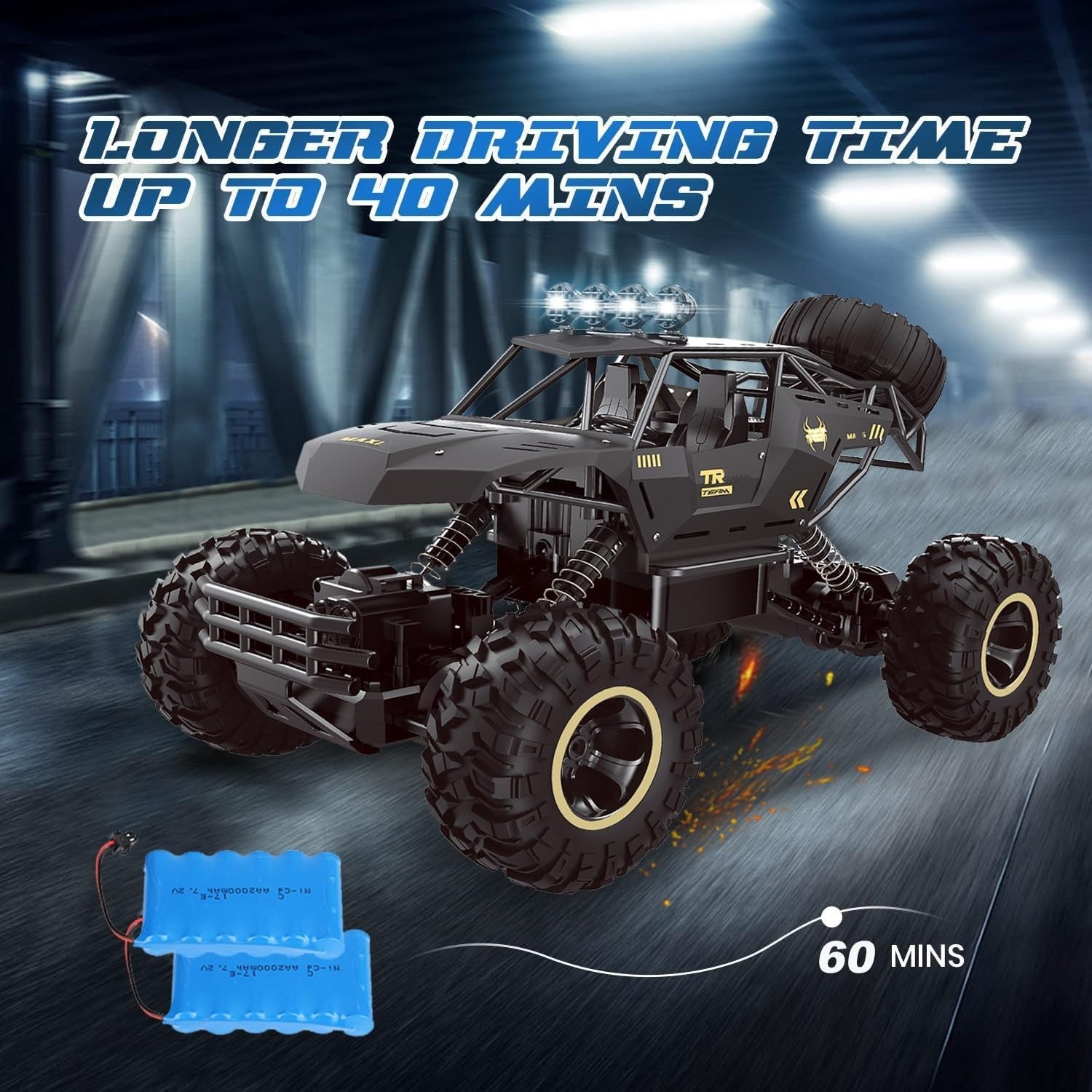 1:12 RC Monster Truck 4WD 2.4GHz Rock Crawler Metal Shell LED Car with 2 Batteri