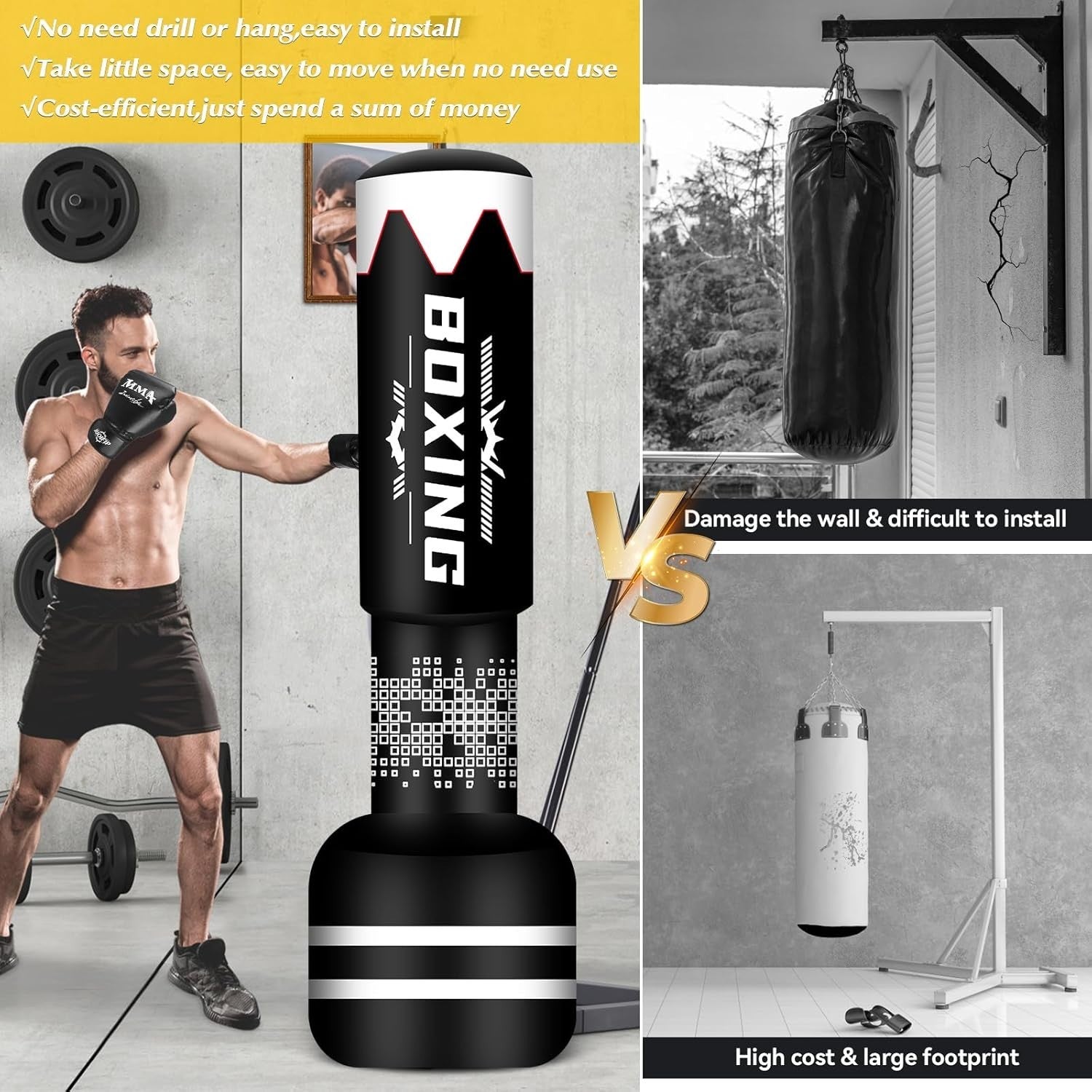 Upgraded 70in Inflatable Boxing Punch Bag Adult MMA Fitness Trainer
