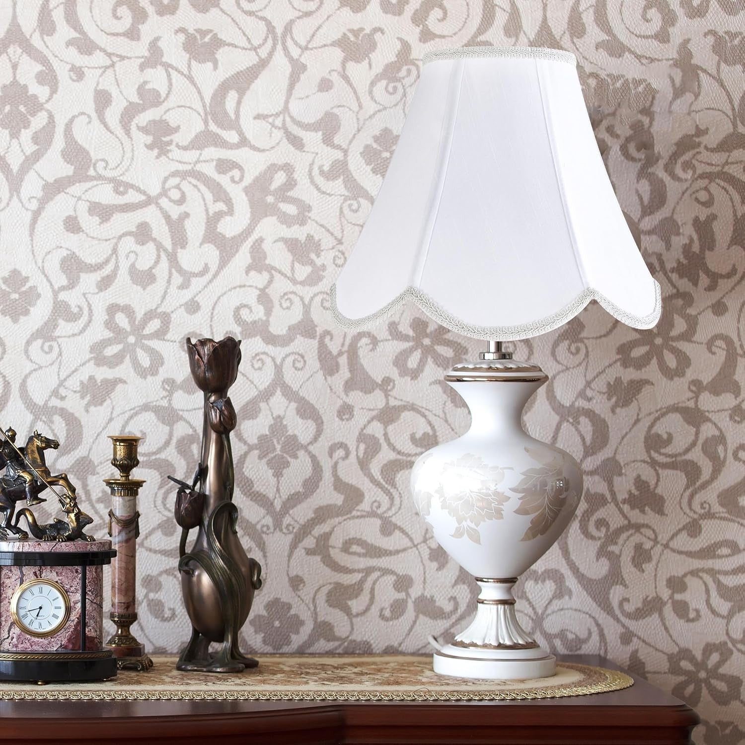 White Scalloped Bell Lamp Shade Medium Spider Fit Faux Silk Table Floor