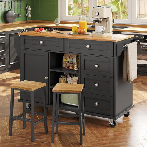 Mobile Kitchen Island Trolley with Adjustable Shelves, Drawers & Locking Wheels