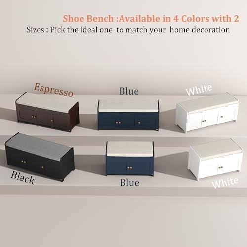 Espresso Shoe Storage Bench with Cushion Seat 3-Door Cabinet, Hidden Compartment