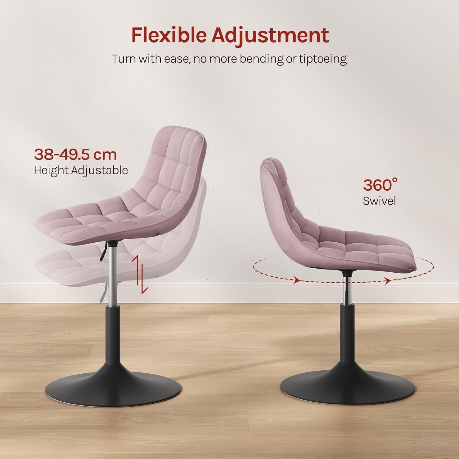 Pink Velvet Swivel Vanity Stool Height Adjustable Dressing Table Chair