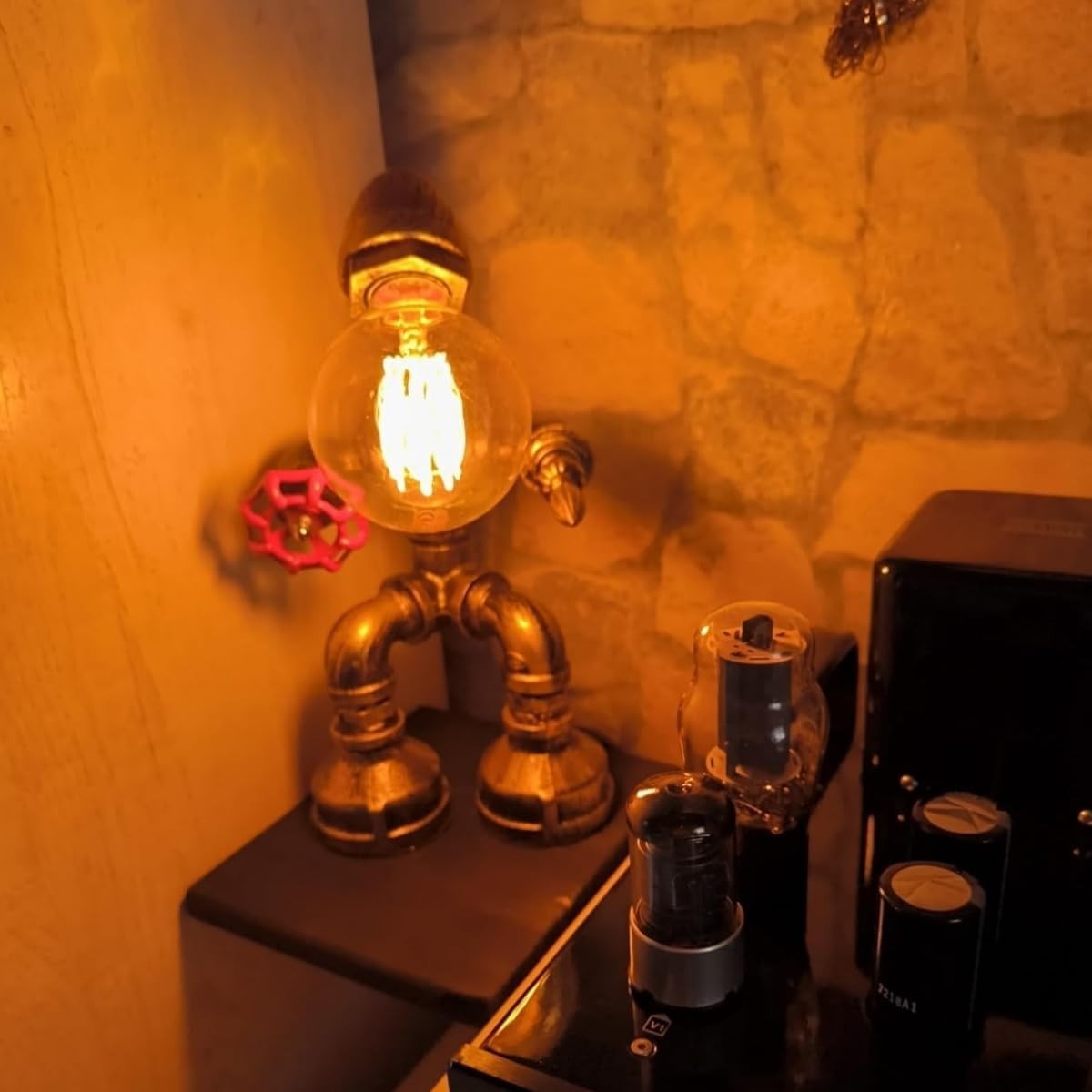 Rustic Industrial Steampunk Table Lamp Water Pipe Edison Bulb Desk Light