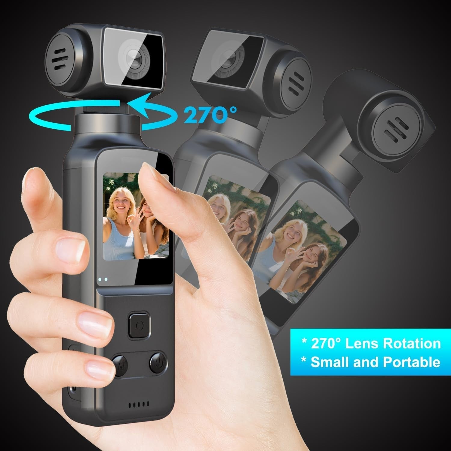 4K Pocket Vlog Camera Rotating Lens POV Body Cam w/64GB Mic