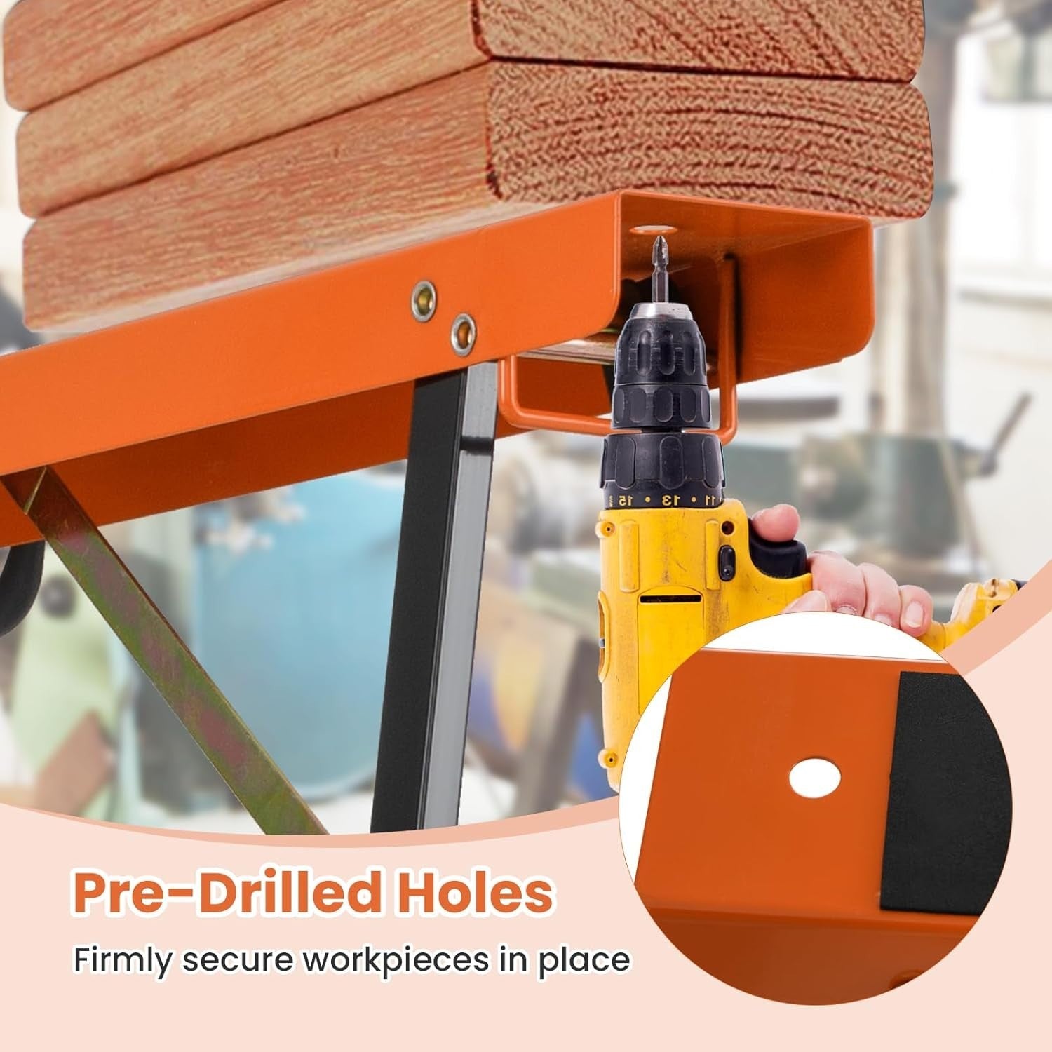 Folding Sawhorse Twin Pack Heavy Duty 375kg Non-Slip Metal Trestles Orange
