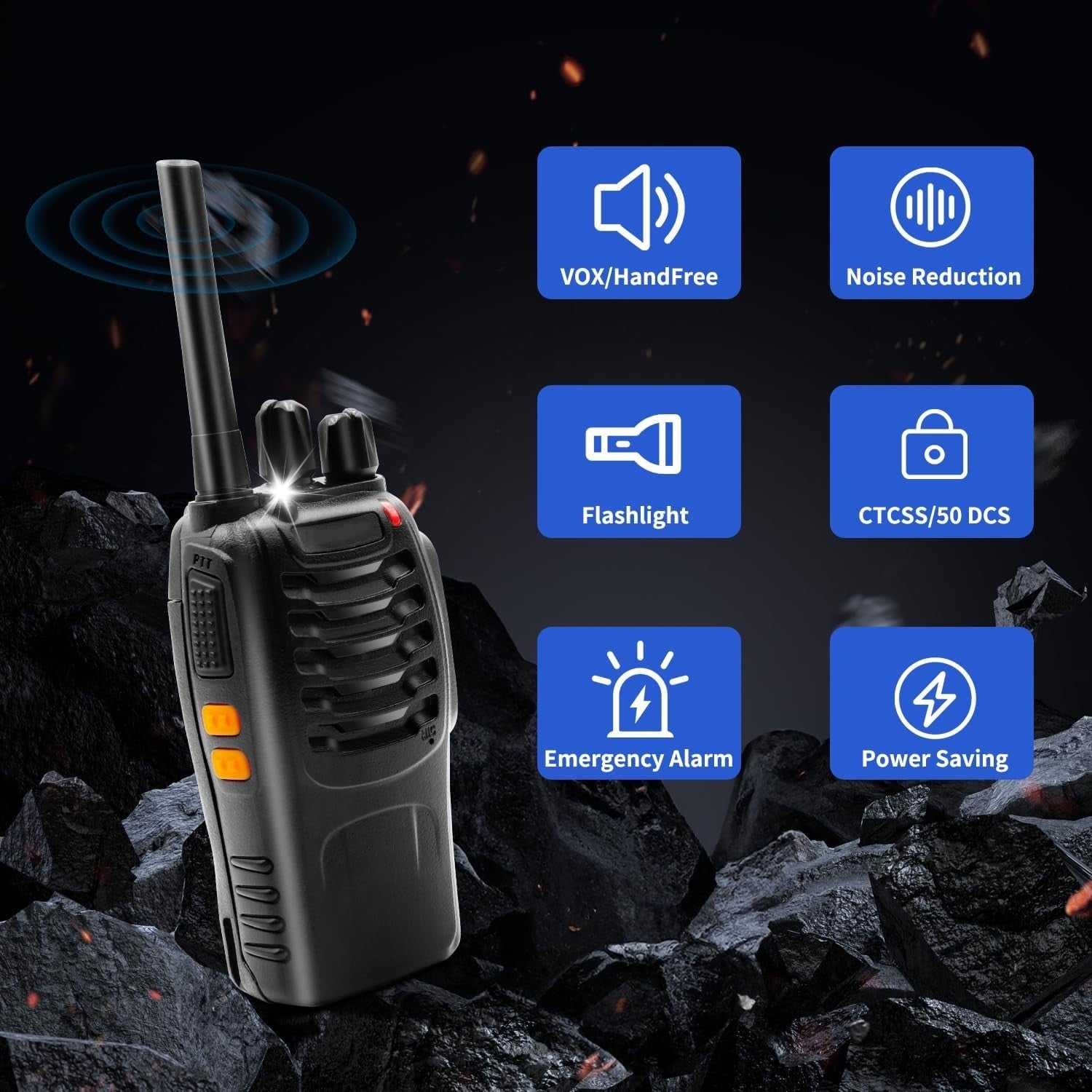 Rechargeable Walkie Talkies Long Range 16CH w Earpieces LED Light 2 Pack