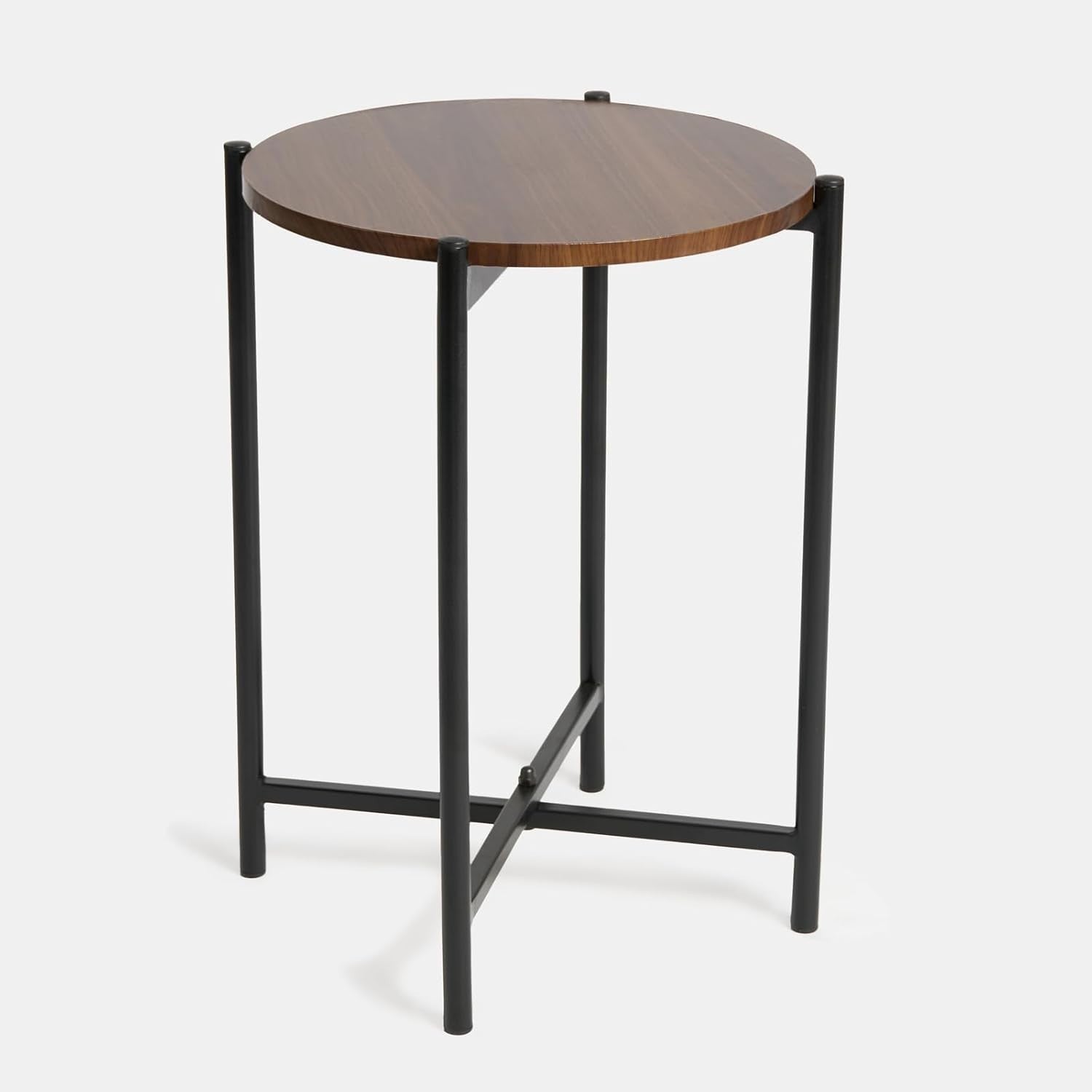 Round Dark Wood Top Side Table Small Coffee End Table for Living Room