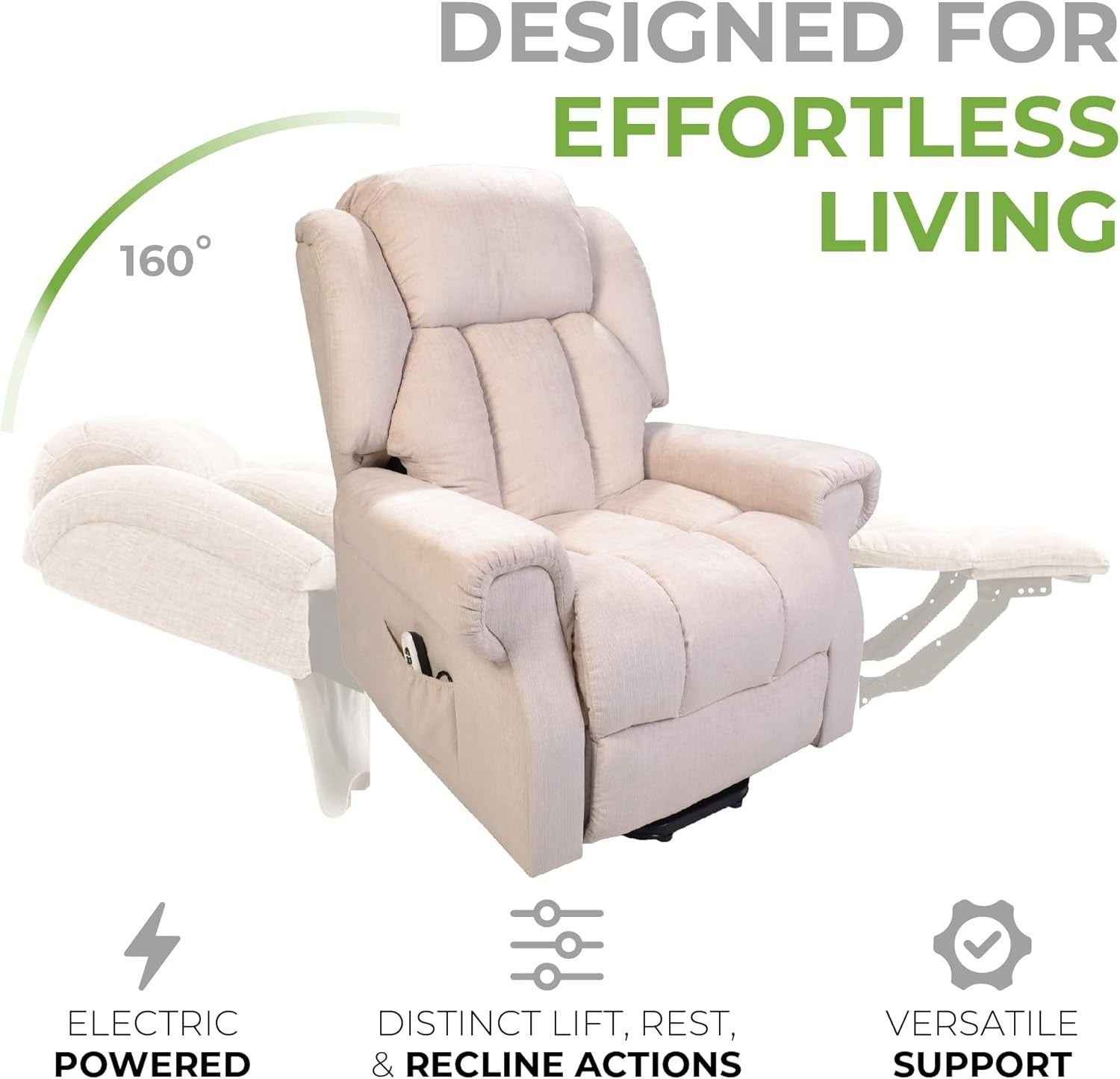 Dual Motor Lift Recliner Chair Heat Massage Riser Mobility Support Fabric Beige
